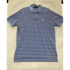 Polo Ralph Lauren Mens Sz L Blue White Striped Cotton Shirt Yellow Pony C322 EUC